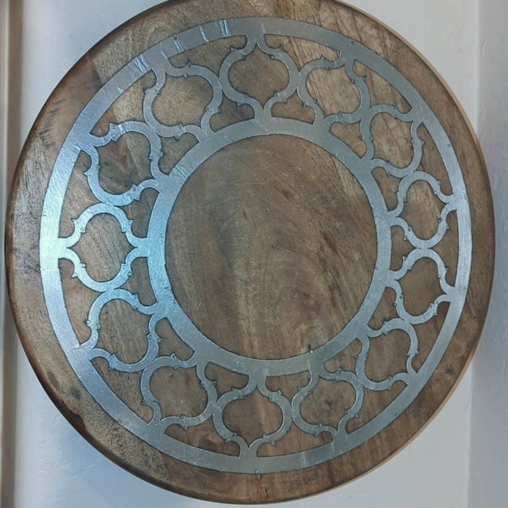 Lazy Susan Wood with Silver Metal Inlay